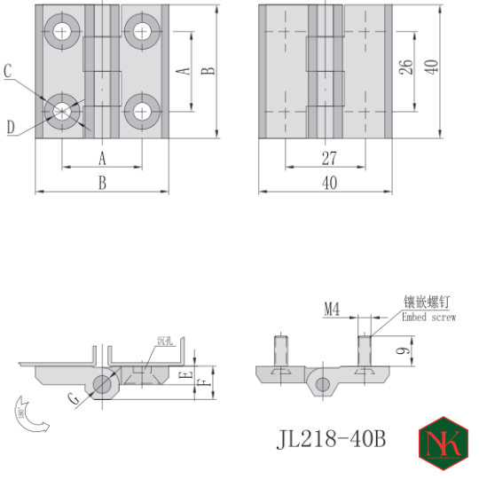 BẢN LỀ TỦ ĐIỆN SSJL218-40B INOX 304
